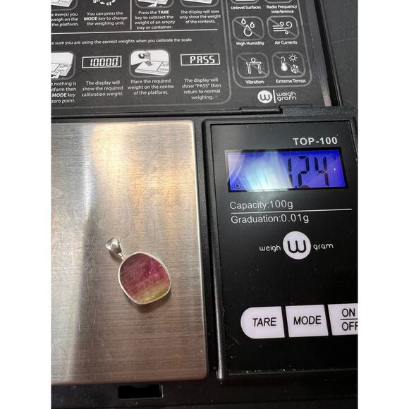 NEW watermelon bi color tourmaline sterling silver pendant 1.24 grams - Picture 8 of 8